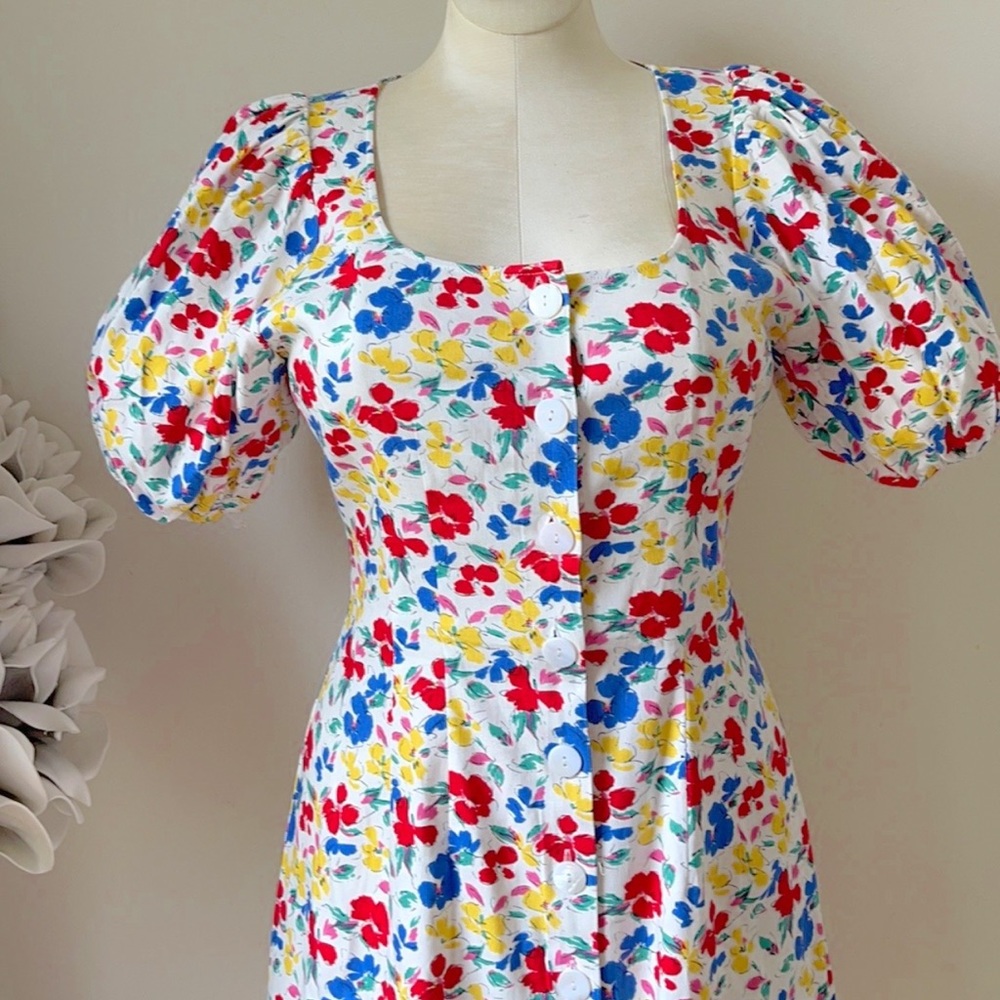 RIXO Floral Short Sleeve Preppy Button-Up Coconut Girl Dress 10 - Picture 9 of 12